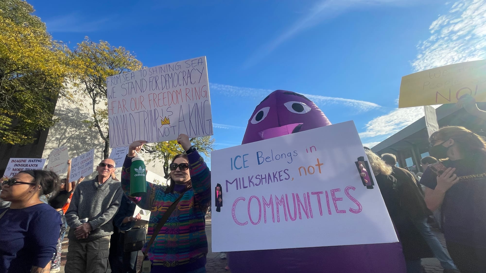 “No Kings” protesters in Bethlehem on Saturday, Oct. 18, 2025, filed into Rose Garden Park to share their disdain for Preside