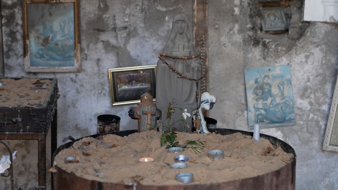 A shrine inside the 5th Century St. George's Church in Taybeh.