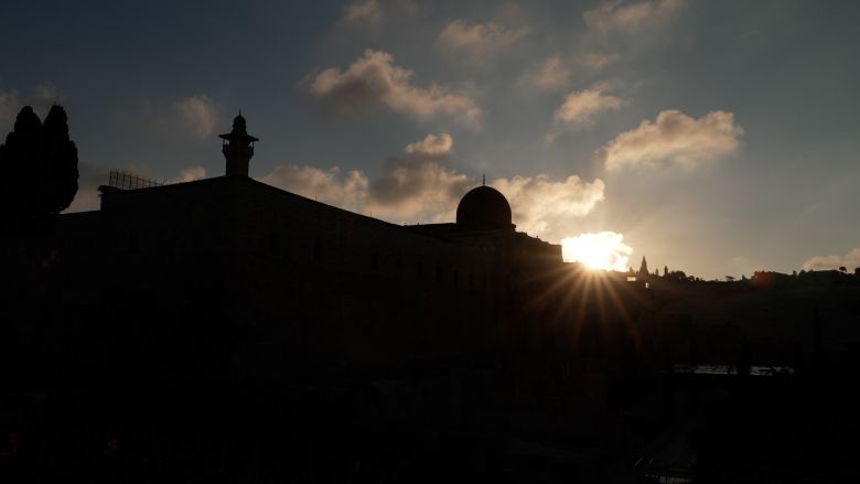 The sun rises over Jerusalem.