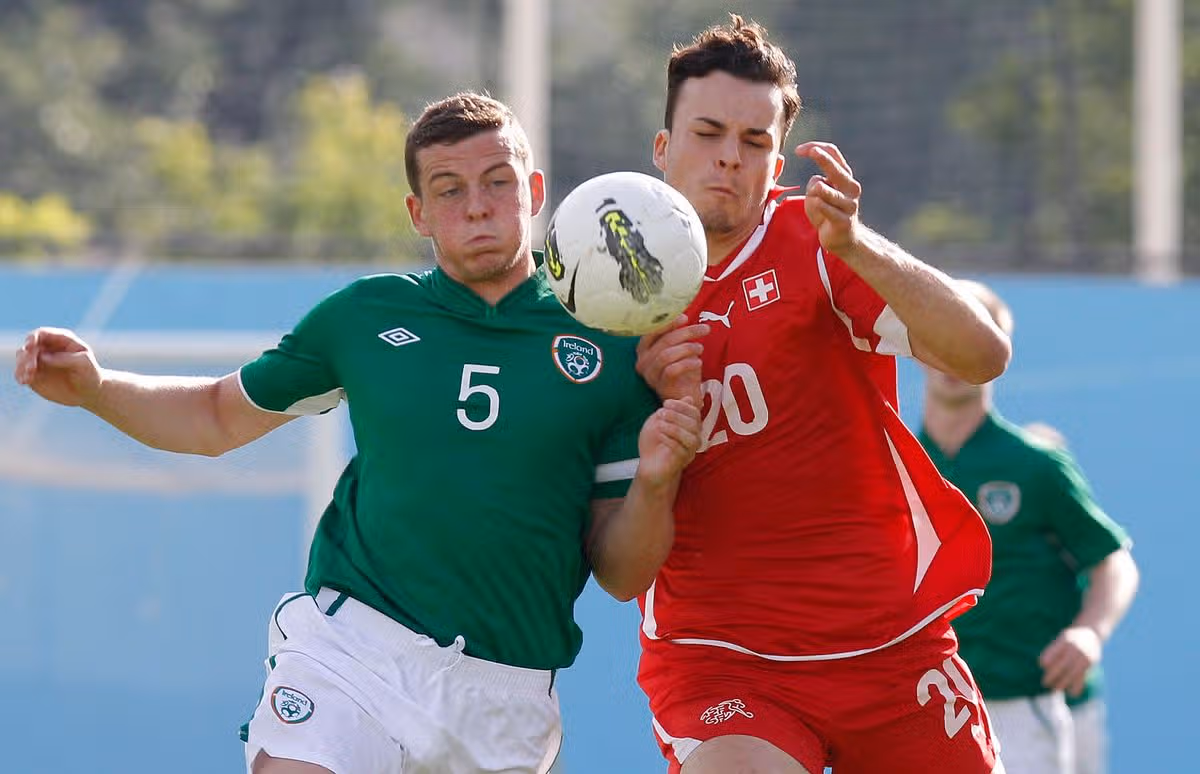 Pierce Sweeney in action for Ireland Under-19s against Switzerland in 2012