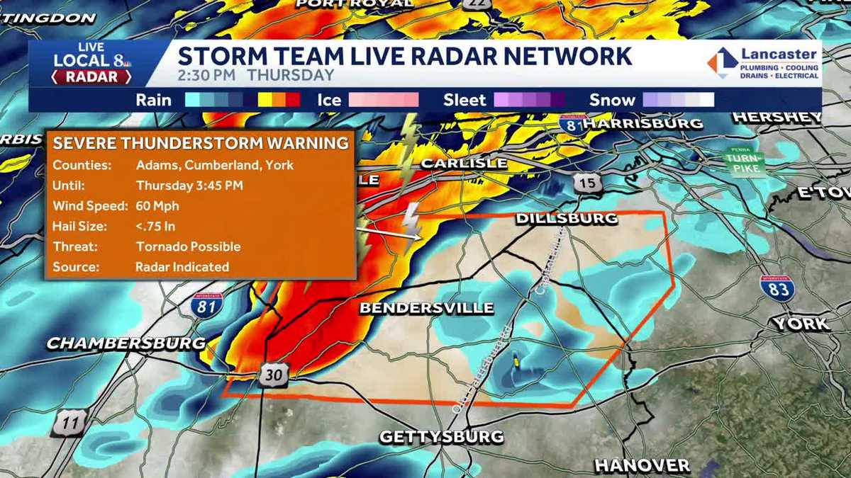 Severe Thunderstorm Warning issued for several south-central Pennsylvania counties