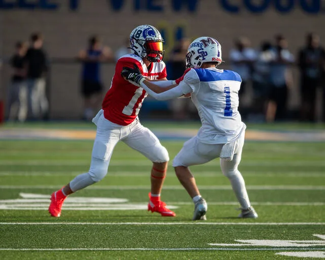 <p>Abington Heights graduate Rocco Sarafinko blocks Wallenpaupack’s Mason Gonzalez from pursuing his route. 92nd Annual Dream Game.</p>
<p>Buck Norton-Jennings | For Abington Journal</p>