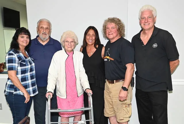 <p>Hughestown Borough Councilwoman Marie Griglock’s family was on hand for the borough honoring her at the start of the August council meeting. From left: Mary Sarti, Richard Griglock, Marie Griglock, Lisa Ray Kossuth, Billy Kossuth, and Richie Kossuth.</p>
<p>Tony Callaio | For Sunday Dispatch</p>