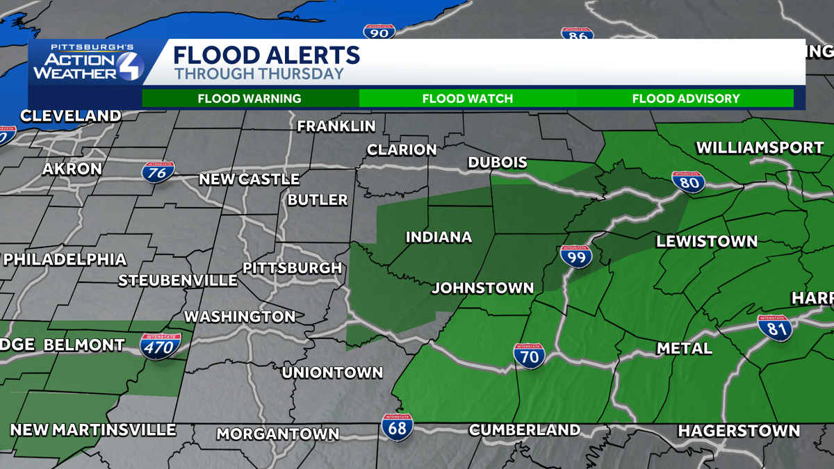 Flood Warnings in Pennsylvania due to heavy rain Thursday