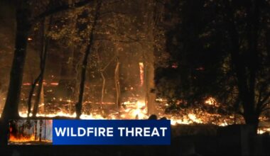 Firefighters battling brush fire on Neversink Mountain in Reading, Berks County, Pennsylvania
