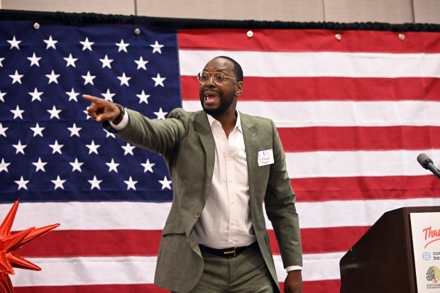 Dr. Khalid Mumin delivers the keynote address during the final day of the Emerging Entrepreneurs Academy at the DoubleTree by Hilton Hotel, 701 Penn St., on Friday, July 31, 2026. (BILL UHRICH/MEDIANEWS GROUP)