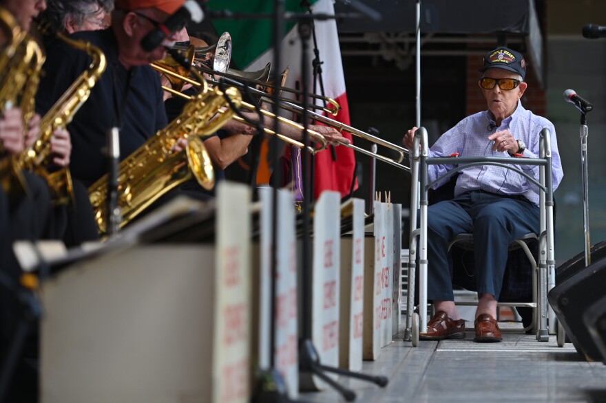Gene Passarella, 99, leads the "Gene Dempsey Orchestra" at the Italian Festival in Scranton during Labor Day weekend.