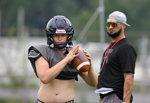 The Dieruff High School football team kicks off its preseason training Monday, Aug, 10, 2026, on the opening day of the heat acclimatization period. The Huskies practice well away from the school on North 3rd Street in Allentown. (Monica Cabrera/The Morning Call)