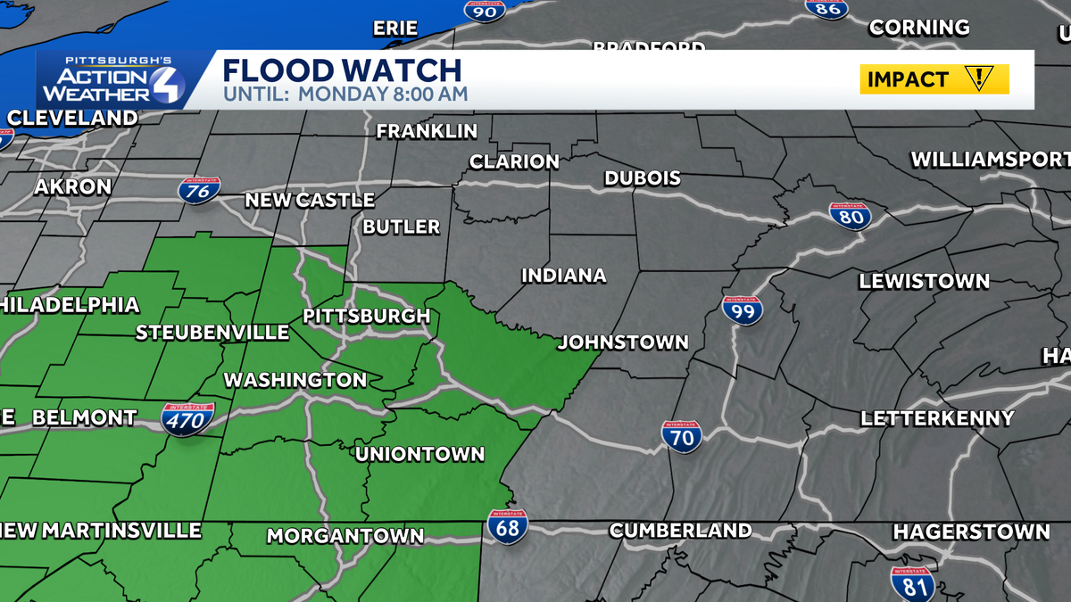 Flood Watch until Monday morning for parts of southwestern PA