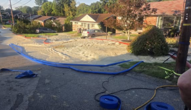 Water gushes onto streets following large main break in Baldwin