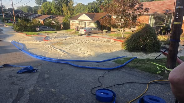 Water gushes onto streets following large main break in Baldwin