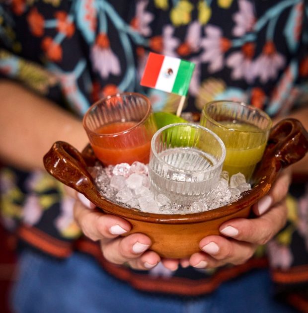 At Mixteca, La Bandera is a three-part tequila ritual inspired by the colors of the Mexican flag. (COURTESY OF APRES CRU HOSPITALITY)