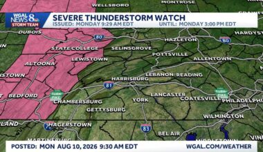Severe thunderstorm watch issued for 15 Pennsylvania counties