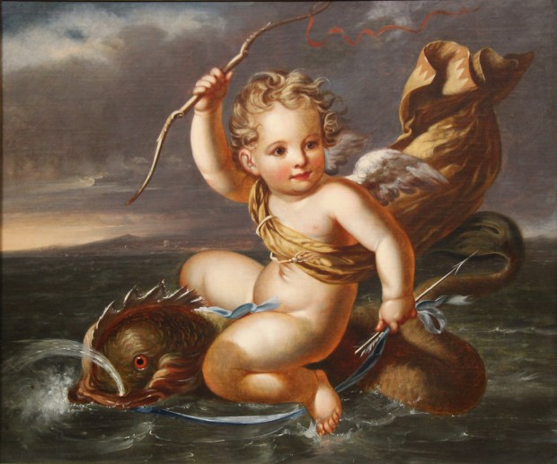 The Reading Public Museum has acquired "Cupid Riding a Dolphin," oil on canvas, by Adam Mortimer Lightner. (Courtesy of the Reading Public Museum)
