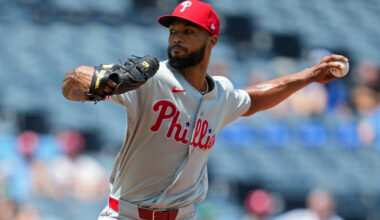 Philadelphia Phillies pitcher Cristopher Sanchez (61) pitches during the first inning against the Kansas City Royals at Kauffman Stadium.