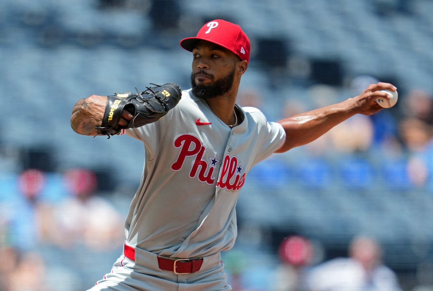 Philadelphia Phillies pitcher Cristopher Sanchez (61) pitches during the first inning against the Kansas City Royals at Kauffman Stadium.
