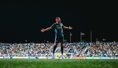 Kai Wagner celebrates his assist in his first game back with the Philadelphia Union