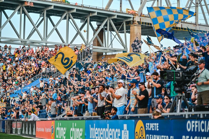 Philadelphia Union supporters celebrate their team's goal vs New York Red Bulls
