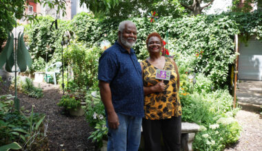 Bill and Bernadette Briscoe are shown in the garden outside their North Philly home.