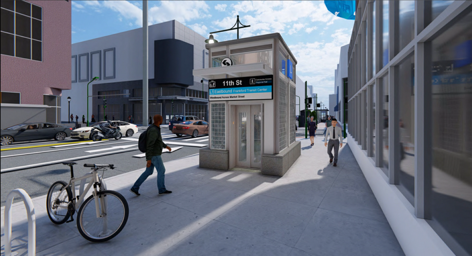 This rendering shows a planned elevator at 11th Street Station on SEPTA