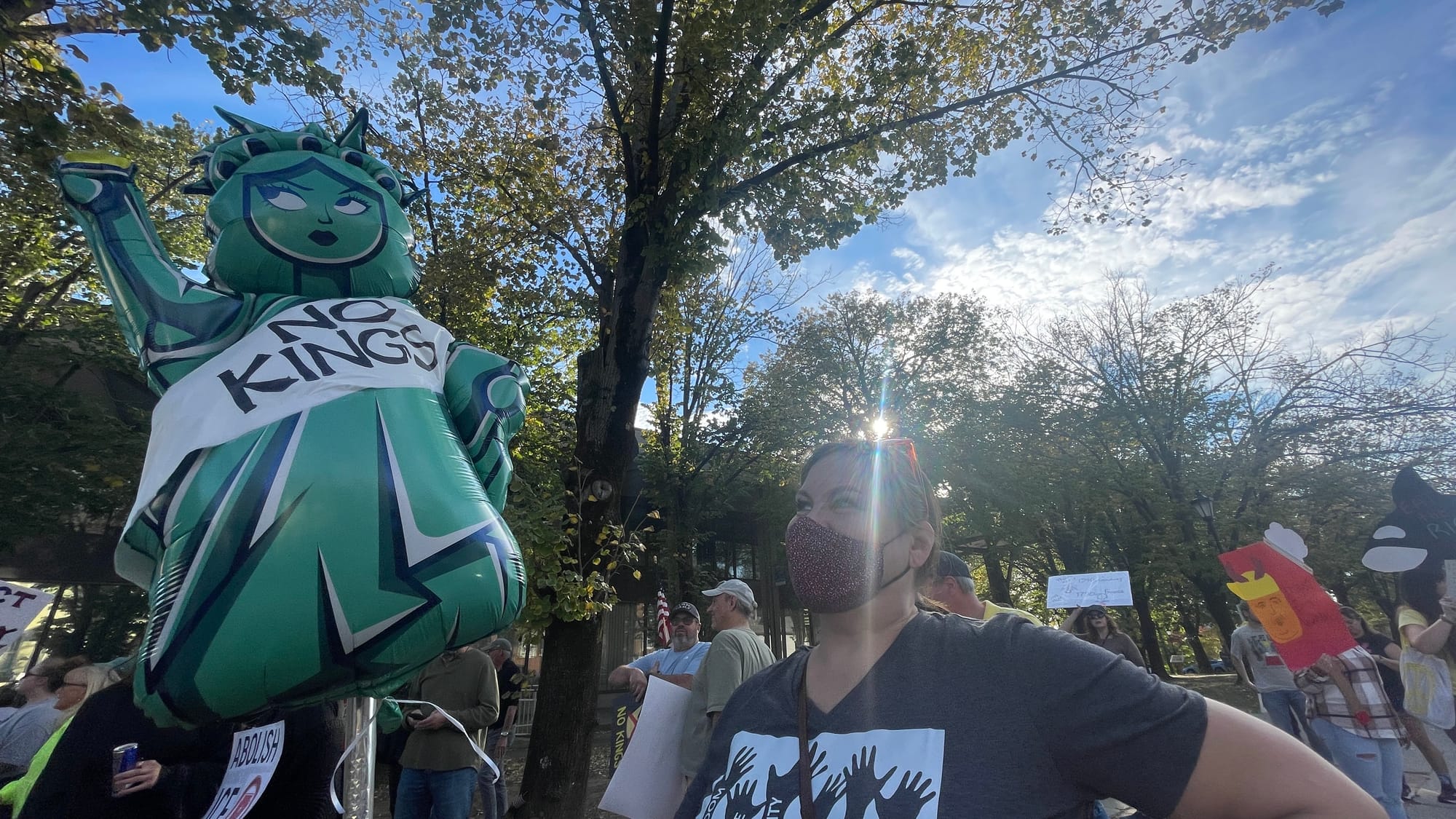 “No Kings” protesters in Bethlehem on Saturday, Oct. 18, 2025, filed into Rose Garden Park to share their disdain for Preside