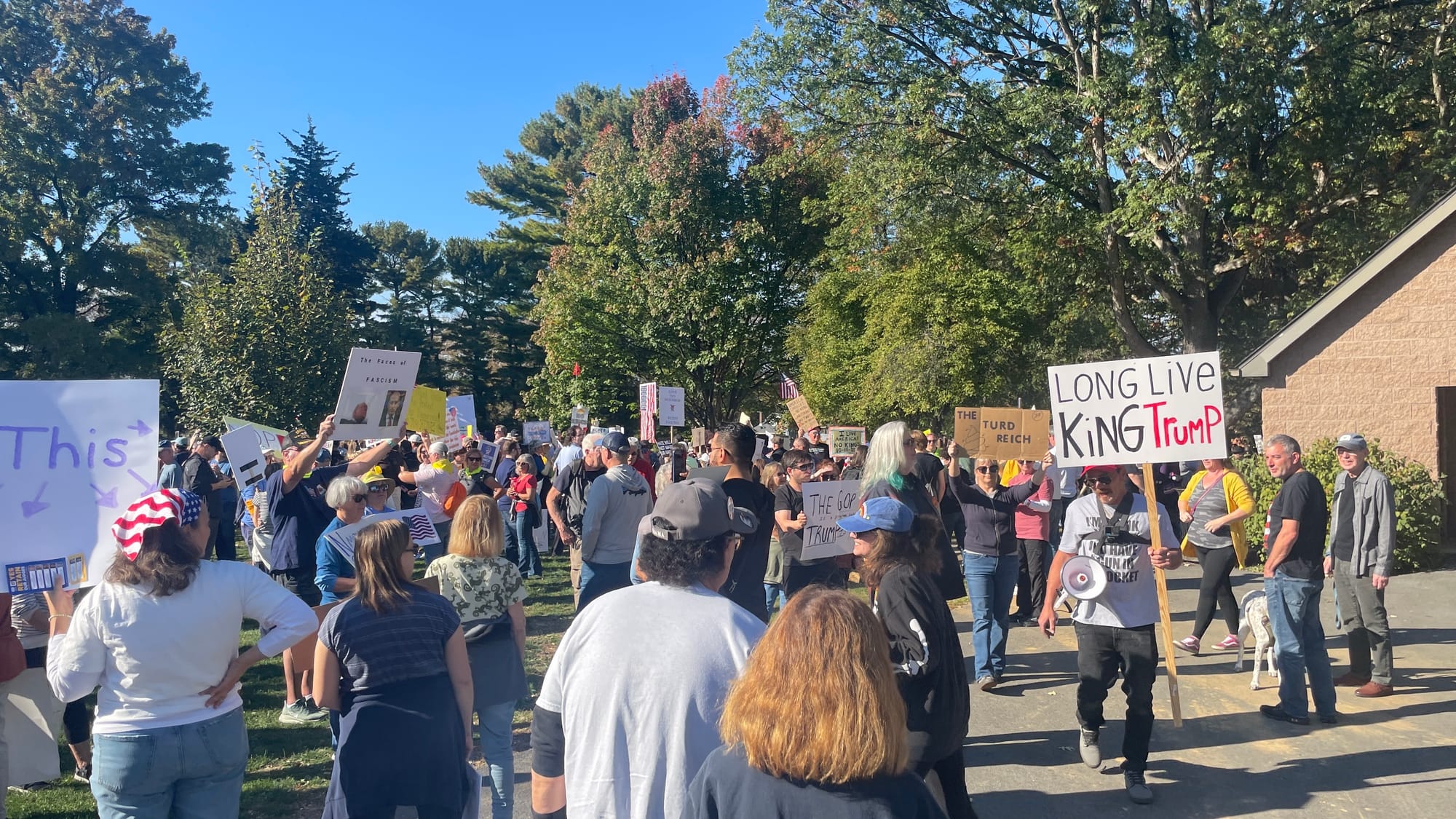 “No Kings” protesters in Bethlehem on Saturday, Oct. 18, 2025, filed into Rose Garden Park to share their disdain for Preside