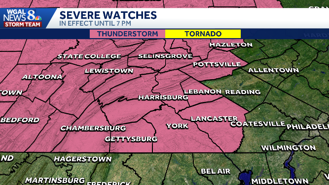 Severe thunderstorm watch in effect until 7 p.m. for South-Central Pennsylvania
