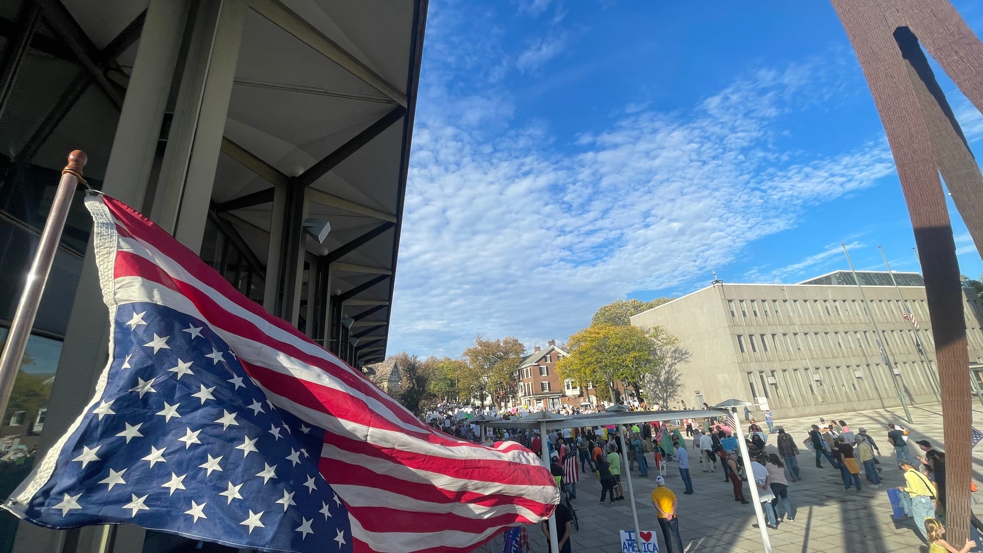 “No Kings” protesters in Bethlehem on Saturday, Oct. 18, 2025, filed into Rose Garden Park to share their disdain for Preside