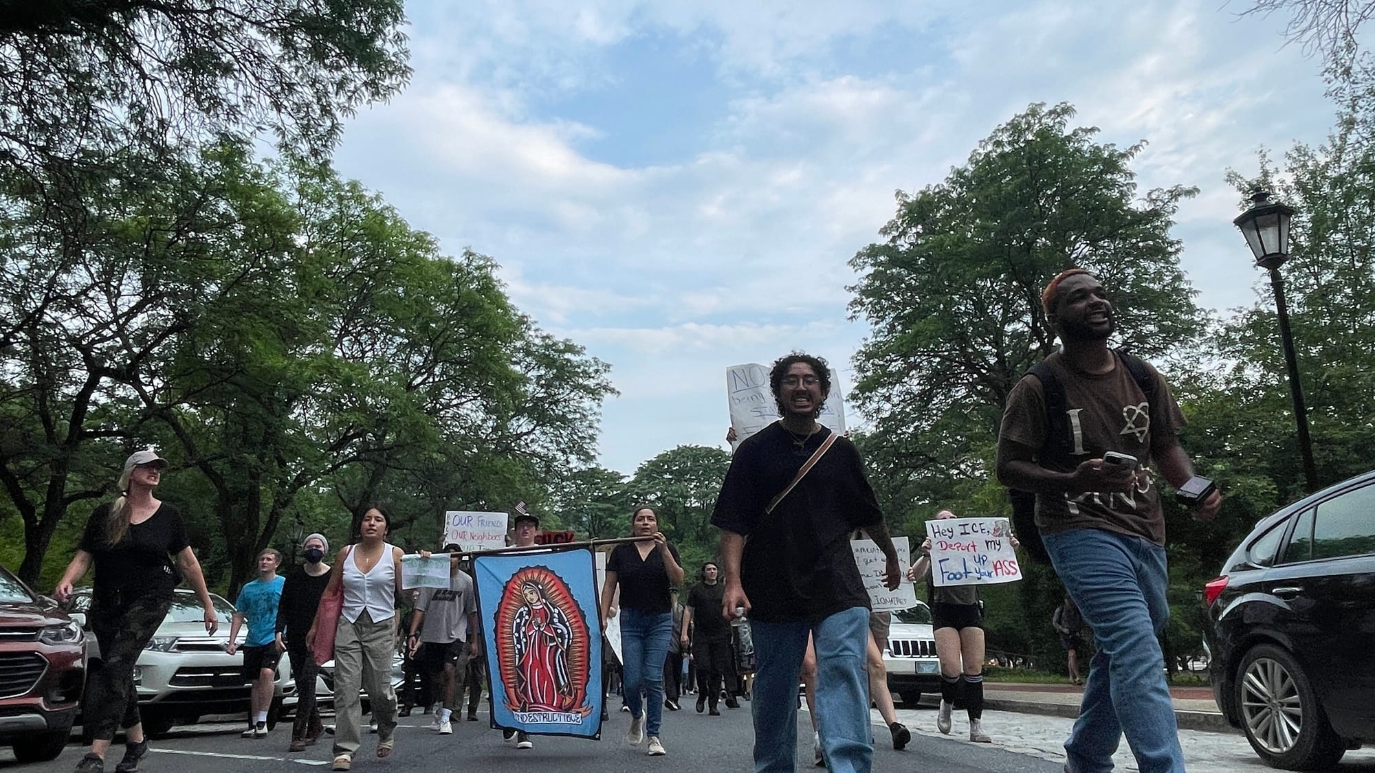 Residents gathered at a rally in Bethlehem on Thursday, June 12 to protest a federal immigration raid at the fire-damaged Fiv