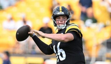 Aug 13, 2026; Pittsburgh, Pennsylvania, USA; Pittsburgh Steelers quarterback Drew Allar warms up for a pre-season game against the Green Bay Packers at Acrisure Stadium. Mandatory Credit: Barry Reeger-Imagn Images - The Lufkin Daily News