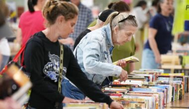 Shoppers look for book bargains during the Great American Book Sale inside the Flo Fabrizio Ice Center in Erie, Pa., on June 14, 2026. - Arizona Daily Star