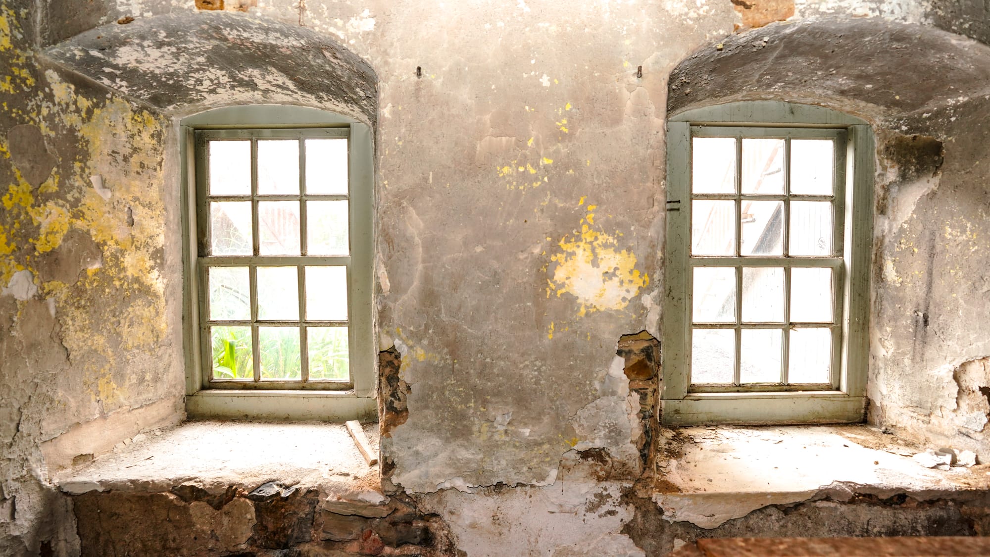 Windows in the Brethren House basement facing south. Tour of the 1748-built Brethren House at Church and Main Streets in Beth