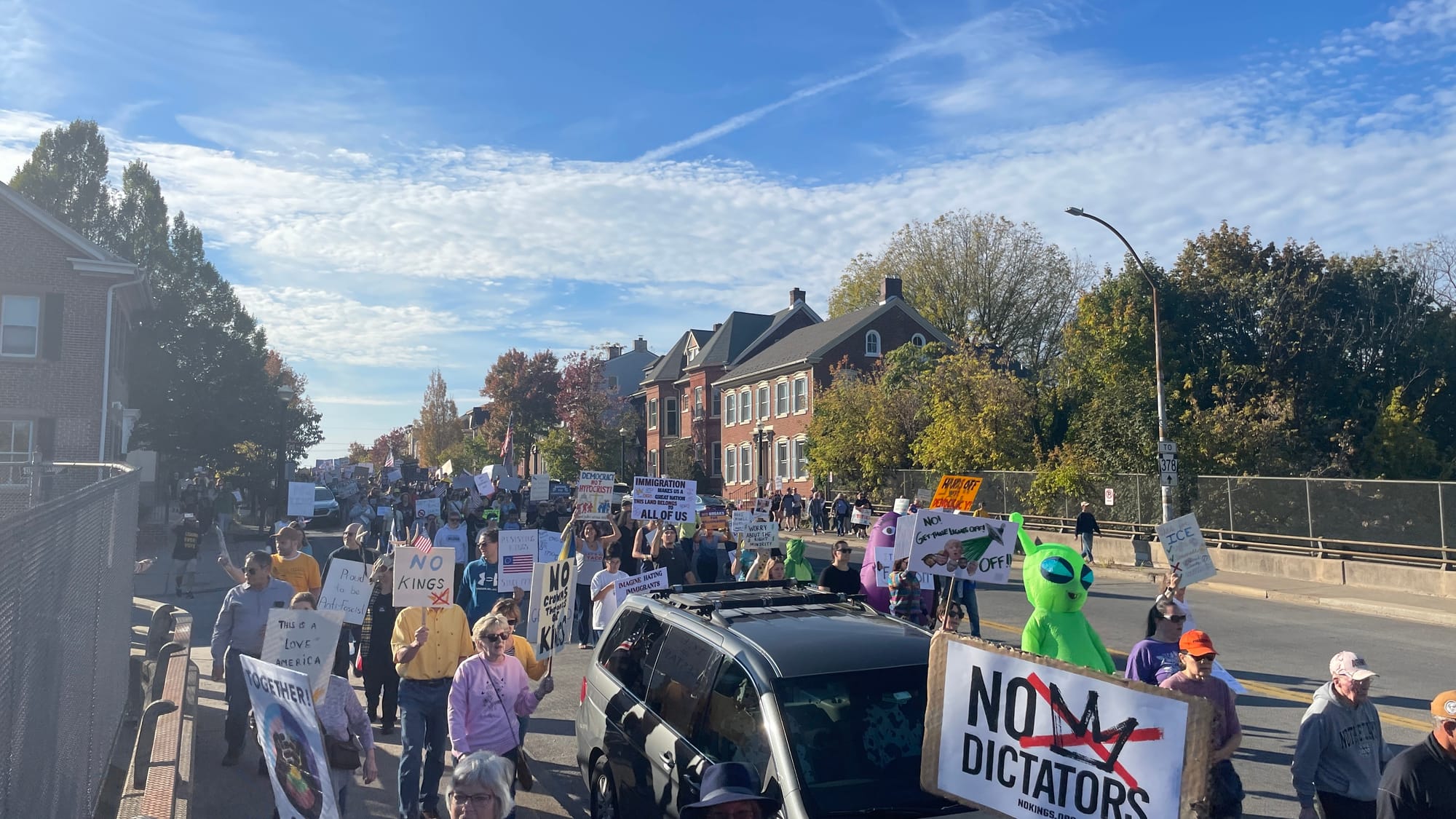 “No Kings” protesters in Bethlehem on Saturday, Oct. 18, 2025, filed into Rose Garden Park to share their disdain for Preside