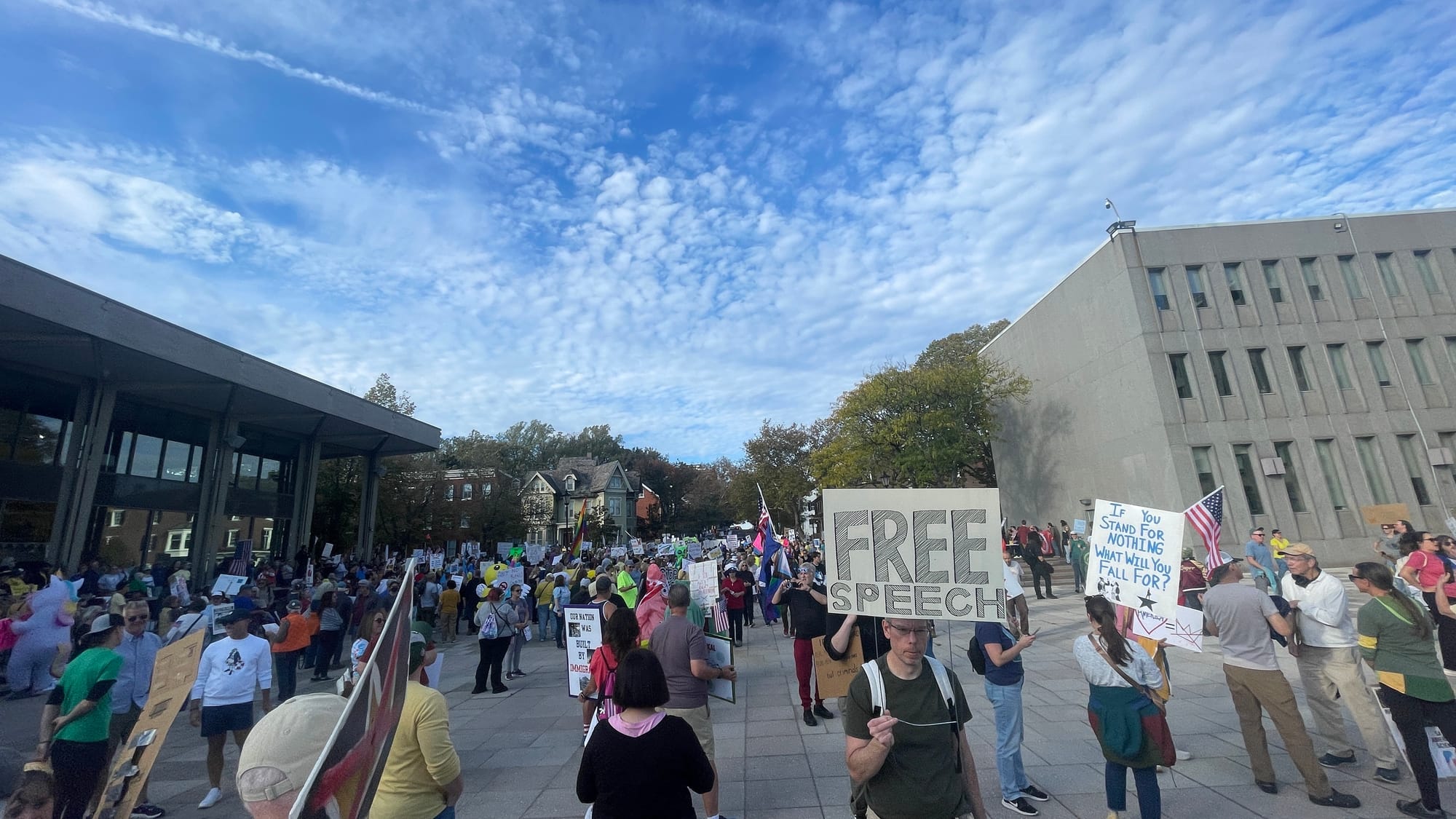 “No Kings” protesters in Bethlehem on Saturday, Oct. 18, 2025, filed into Rose Garden Park to share their disdain for Preside