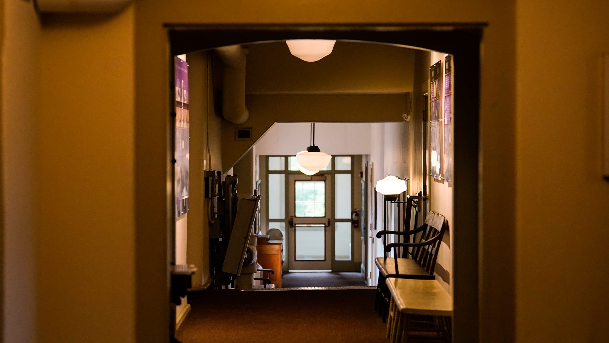 View of first floor hallway looking from Brethren House into West Hall. Tour of the 1748-built Brethren House at Church and M