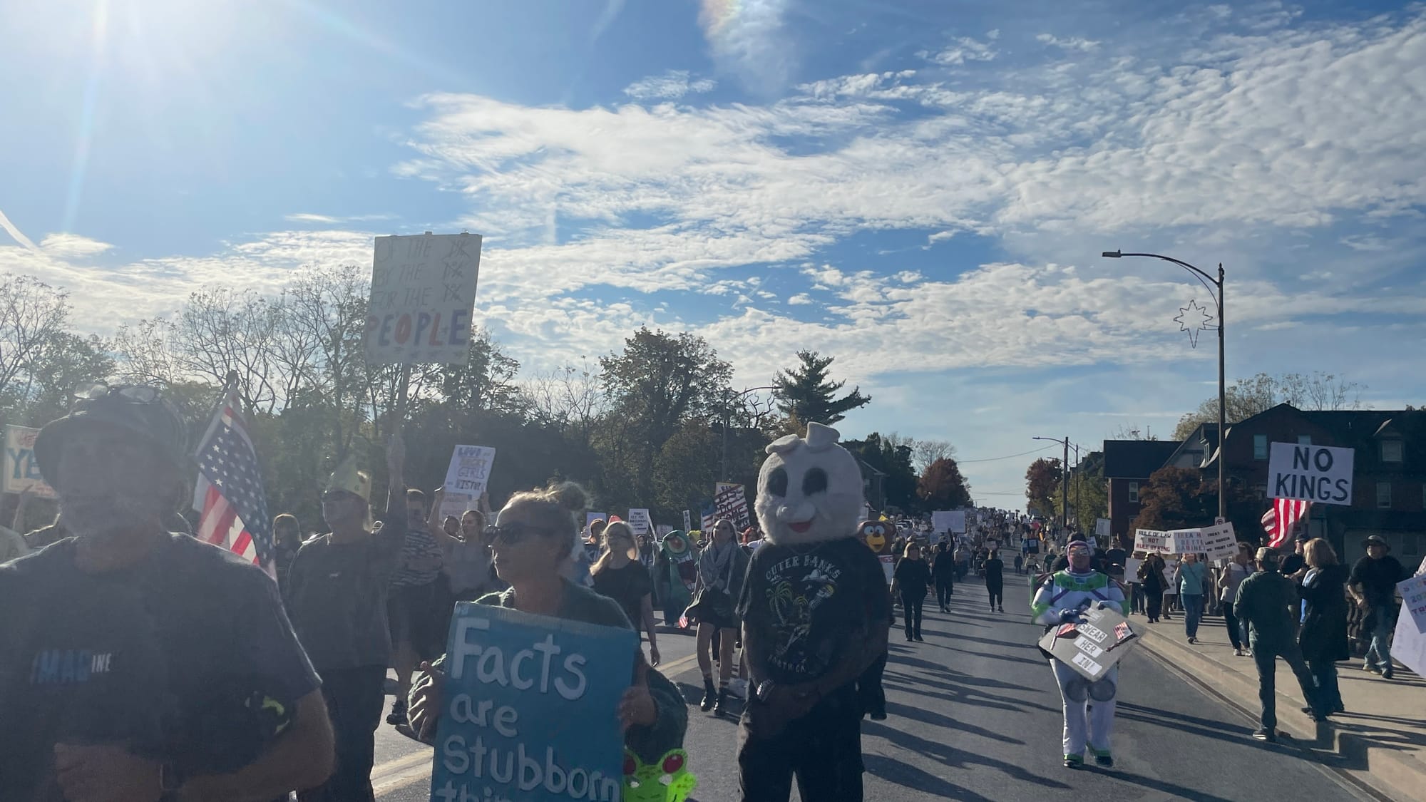 “No Kings” protesters in Bethlehem on Saturday, Oct. 18, 2025, filed into Rose Garden Park to share their disdain for Preside