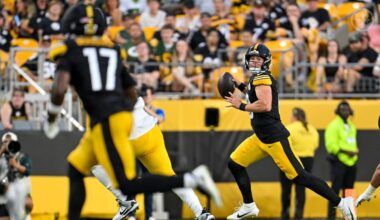 Steelers WR Germie Bernard waits for a pass from QB Drew Allar