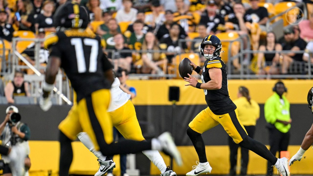 Steelers WR Germie Bernard waits for a pass from QB Drew Allar