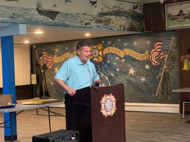 State Rep. Jaime Walsh, R-117, Ross Twp., speaks at a rally about skill games legislation Thursday, Aug. 20, 2026. (CHRISTOPHER DOYLE/STAFF PHOTO)