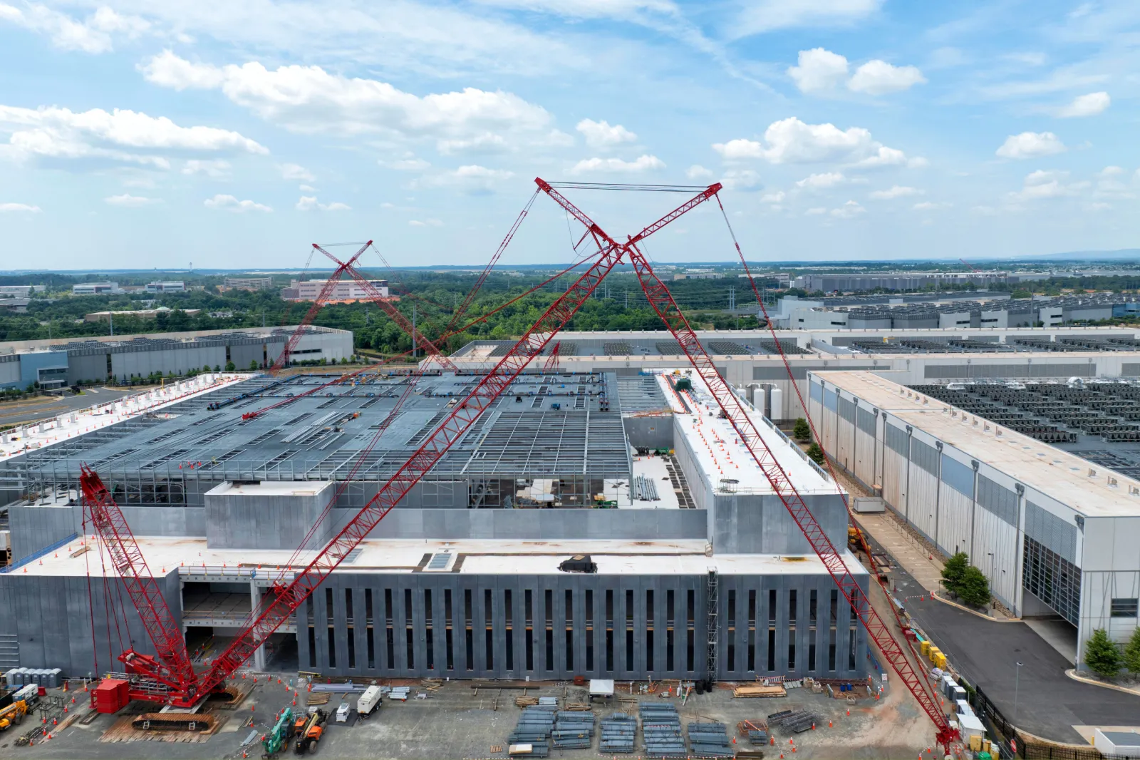 File photo: an aerial view shows a data center being constructed inside "Data Center Alley" in Ashburn, Virginia, in 2024