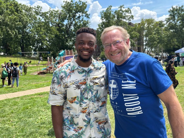 David Oduwole, associate pastor, left, with the Rev. Thomas Keinath, pastor of Bread of Life Assembly, right. (KATHLEEN E. CAREY - DAILY TIMES)