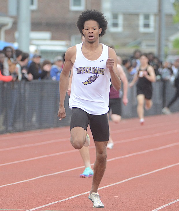 Upper Darby's Josh Sharp runs the 400 meters at the Delco Championships. (PETE BANNAN/MediaNews Group)