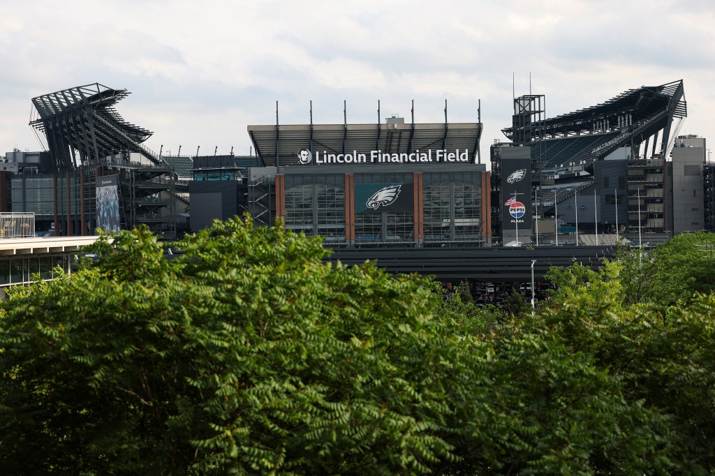 Lincoln Financial Field stadium with the Philadelphia Eagles logo.