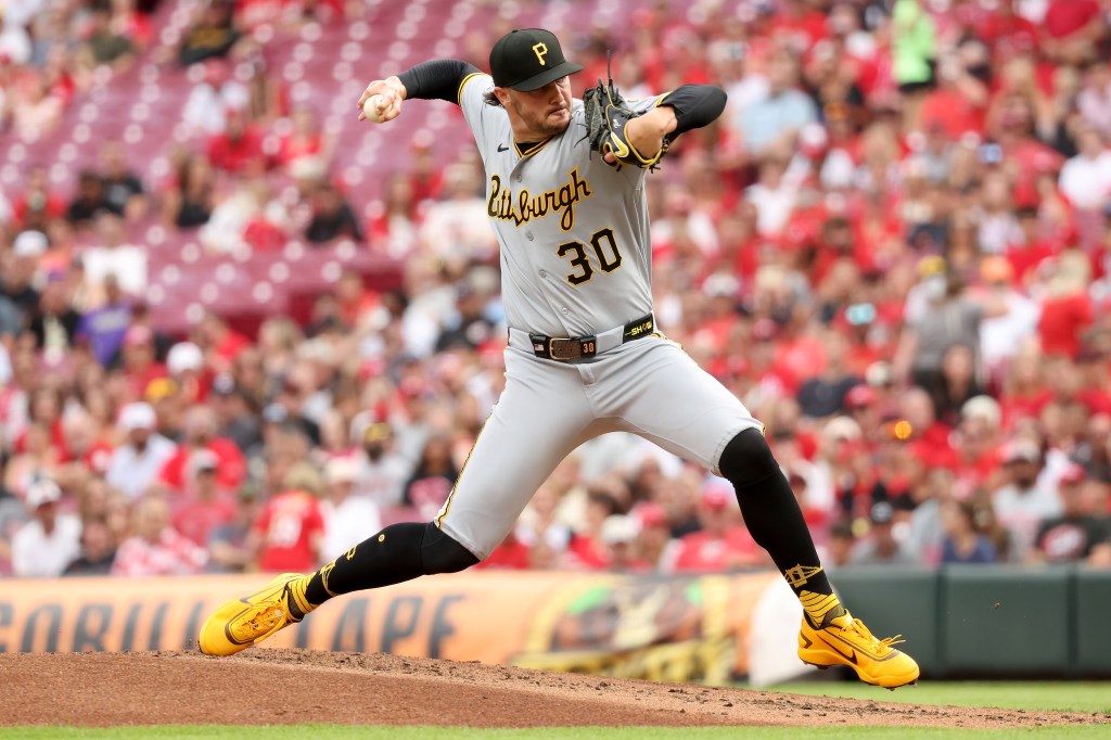 Paul Skenes #30 of the Pittsburgh Pirates throws a pitch during the first inning of the game against the Cincinnati Reds at Great American Ball Park on July 31, 2026 in Cincinnati, Ohio.