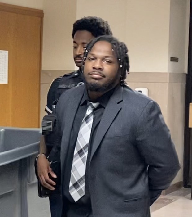 Jonathan Dell is escorted by a deputy sheriff from a Montgomery County courtroom in May 2026 after a jury convicted him of charges he participated in gunpoint home invasion in Abington. (Photo by Carl Hessler Jr. - MediaNews Group)