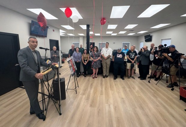 Rami Nemeh, president and CEO of the Miller-Keystone Blood Center, speaks during the grand reopening of the center at 2744A Leisczs Bridge Road, Bern Township, on Monday, Aug. 24, 2026. (BILL UHRICH/READING EAGLE)