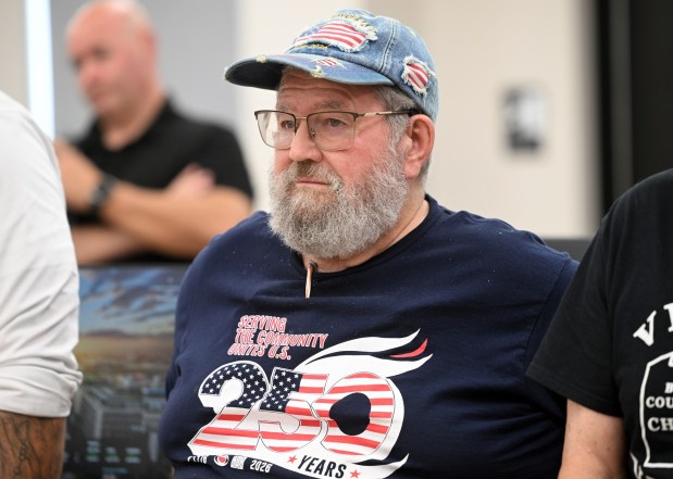 Mark Reimert, who is approaching 150 gallons of blood and blood products donated, watches during the grand reopening of the Miller-Keystone Blood Center, 2744A Leisczs Bridge Road, Bern Township, on Monday, Aug. 24, 2026. (BILL UHRICH/READING EAGLE)
