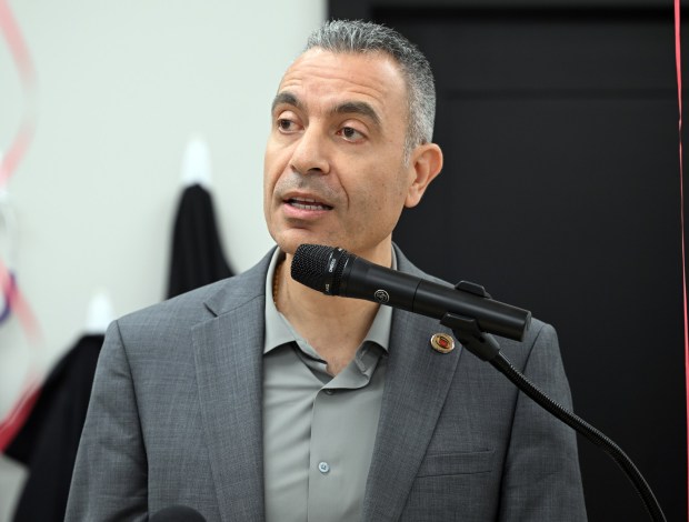 Rami Nemeh, president and CEO of the Miller-Keystone Blood Center, speaks during the grand reopening of the center at 2744A Leisczs Bridge Road, Bern Township, on Monday, Aug. 24, 2026. (BILL UHRICH/READING EAGLE)
