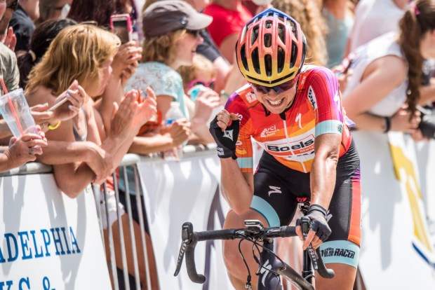 Fans and cyclists interact at the Philadelphia Cycling Classic as it passes through Manayunk. (Courtesy of Philadelphia Cycling Classic)