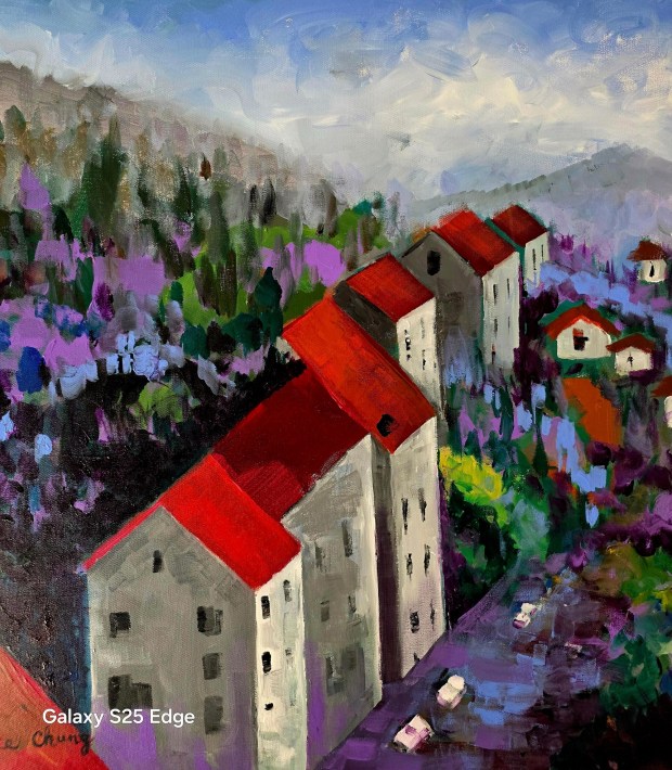 "Red Roof Houses" by Alice Chung is among the works at Montgomery County Guild of Professional Artists 30th Anniversary Exhibition in Blue Bell. (Photo by Patrick Rodgers, courtesy of Montco Cultural Center)